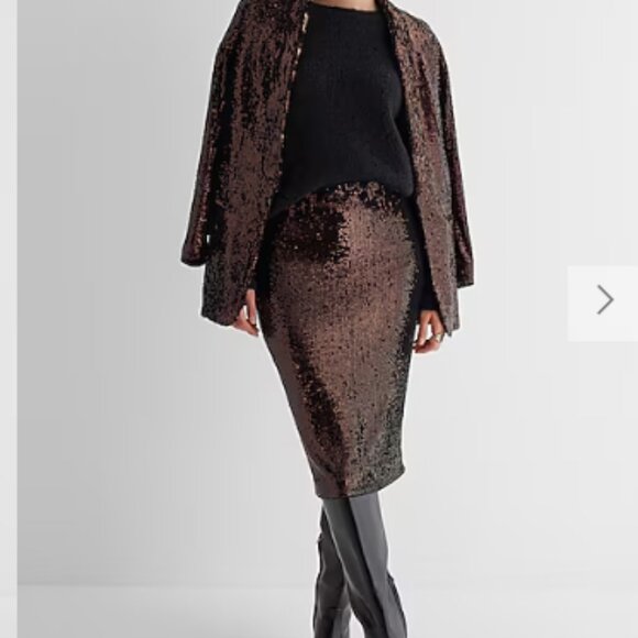 EXPRESS High Waisted Sequin Midi Pencil Skirt XS Bronze NWT - Picture 3 of 8